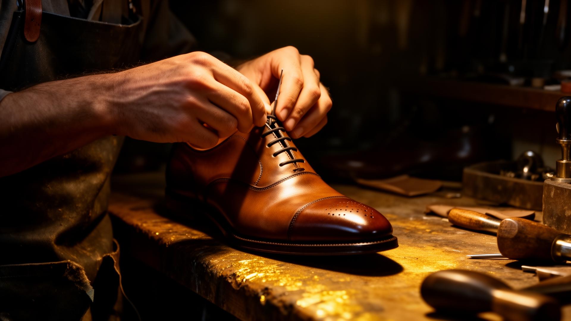 Artisan cordonnier travaillant le cuir